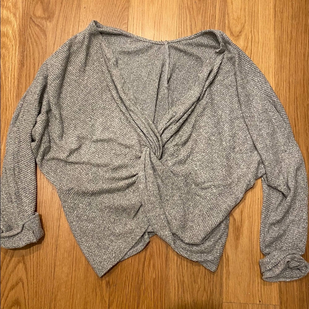 Gray cross front detail sweater